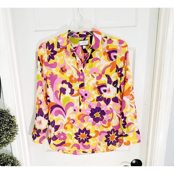 J Crew‎ Collection Womens Multicolor Floral Button Up Blouse Long Sleeve Size 4 - Picture 4 of 9